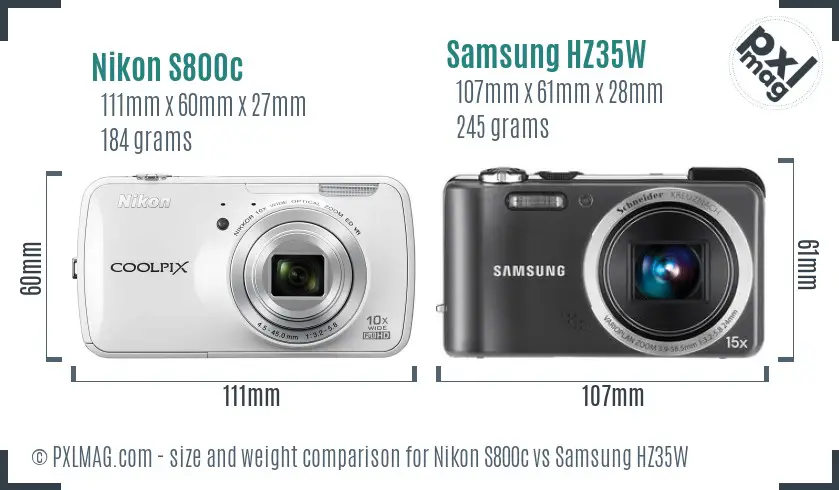 Nikon S800c vs Samsung HZ35W size comparison