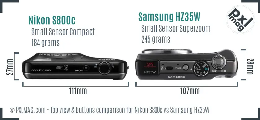 Nikon S800c vs Samsung HZ35W top view buttons comparison