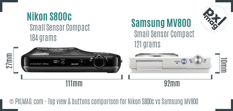 Nikon S800c vs Samsung MV800 top view buttons comparison Nikon S800c vs Samsung MV800 top view buttons comparison