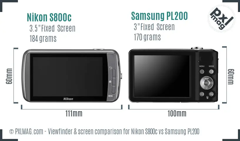 Nikon S800c vs Samsung PL200 Screen and Viewfinder comparison