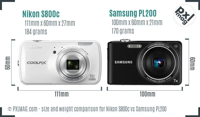 Nikon S800c vs Samsung PL200 size comparison