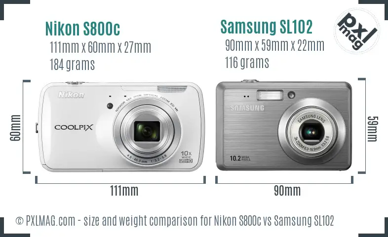 Nikon S800c vs Samsung SL102 size comparison