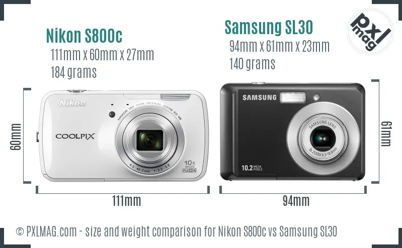 Nikon S800c vs Samsung SL30 size comparison
