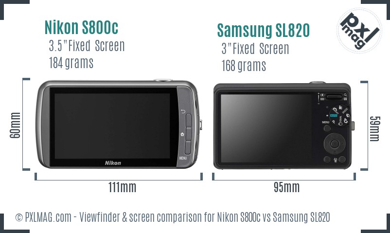 Nikon S800c vs Samsung SL820 Screen and Viewfinder comparison
