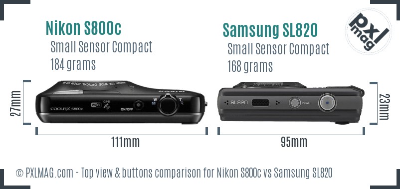 Nikon S800c vs Samsung SL820 top view buttons comparison