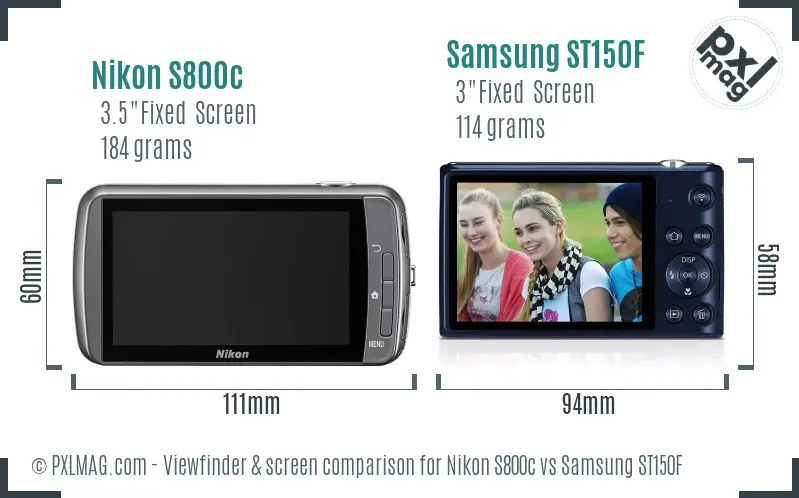 Nikon S800c vs Samsung ST150F Screen and Viewfinder comparison