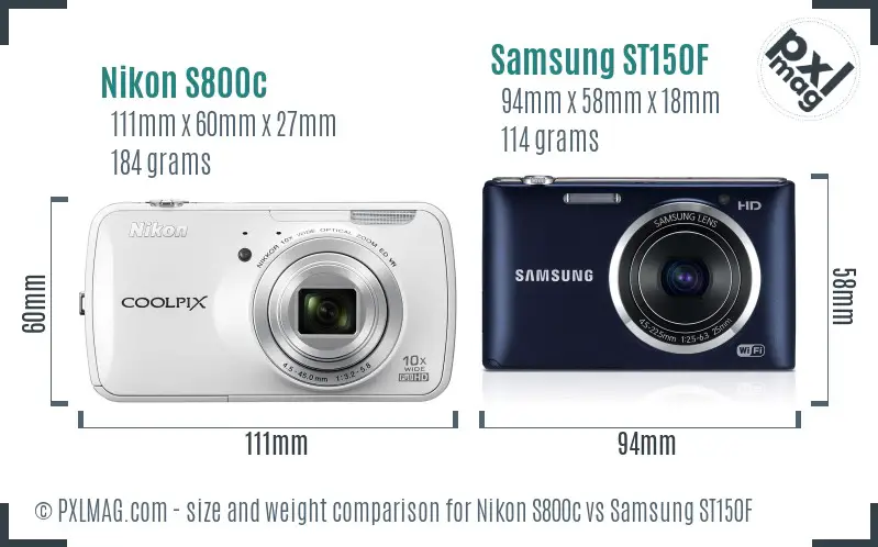 Nikon S800c vs Samsung ST150F size comparison