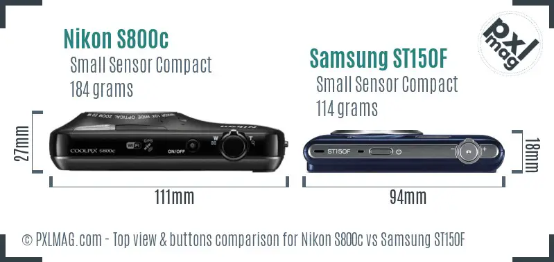 Nikon S800c vs Samsung ST150F top view buttons comparison