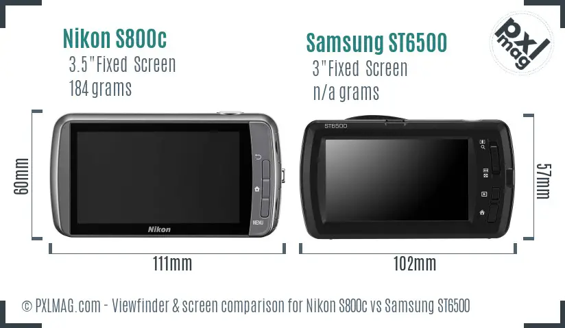Nikon S800c vs Samsung ST6500 Screen and Viewfinder comparison