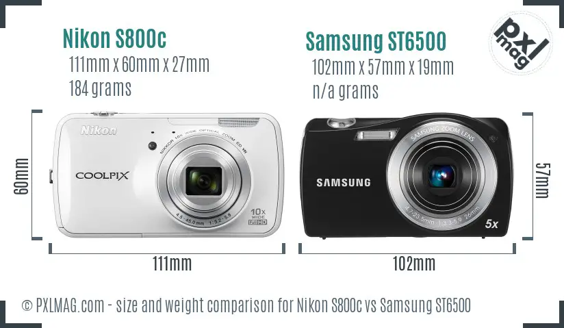 Nikon S800c vs Samsung ST6500 size comparison