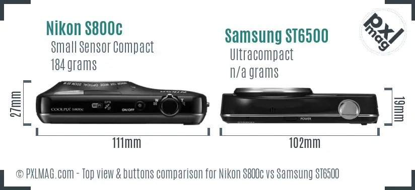 Nikon S800c vs Samsung ST6500 top view buttons comparison