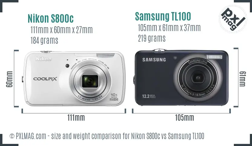 Nikon S800c vs Samsung TL100 size comparison