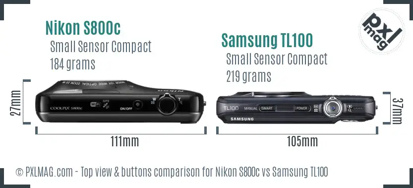 Nikon S800c vs Samsung TL100 top view buttons comparison