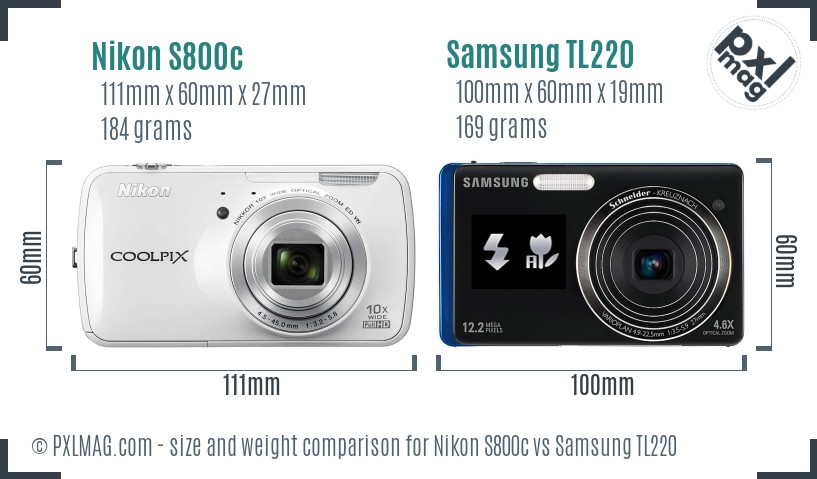 Nikon S800c vs Samsung TL220 size comparison
