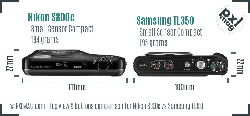 Nikon S800c vs Samsung TL350 top view buttons comparison