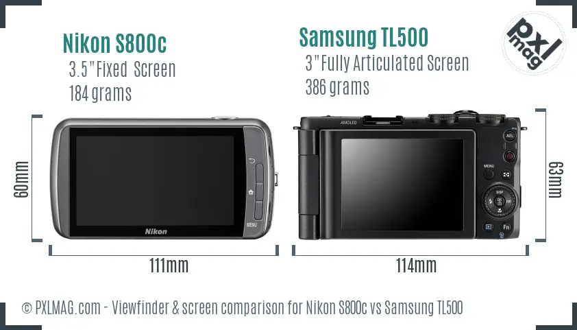 Nikon S800c vs Samsung TL500 Screen and Viewfinder comparison