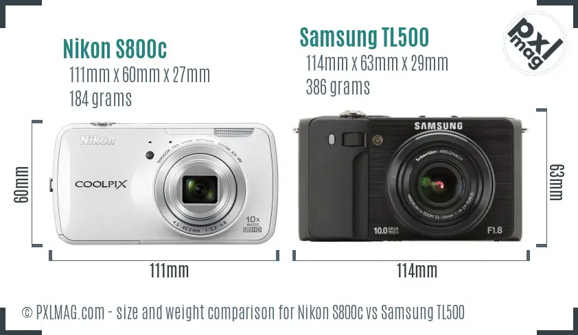 Nikon S800c vs Samsung TL500 size comparison