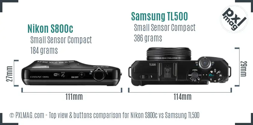 Nikon S800c vs Samsung TL500 top view buttons comparison