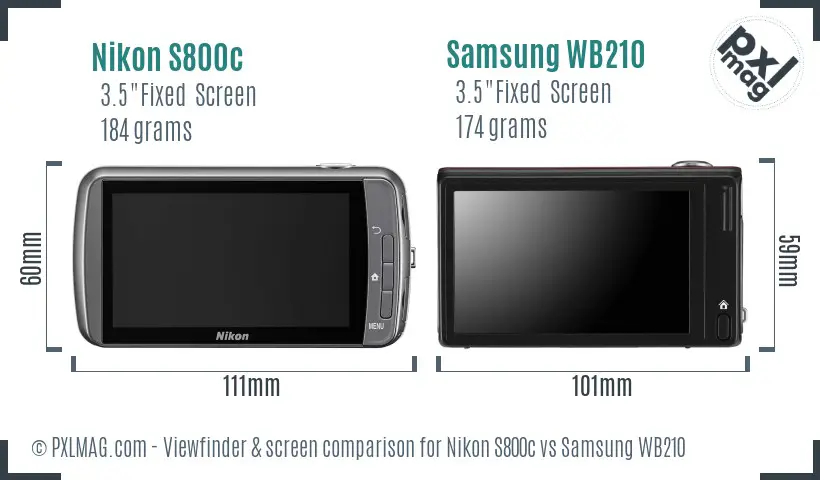 Nikon S800c vs Samsung WB210 Screen and Viewfinder comparison