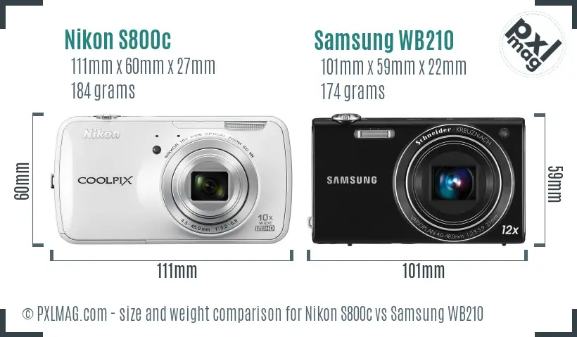 Nikon S800c vs Samsung WB210 size comparison