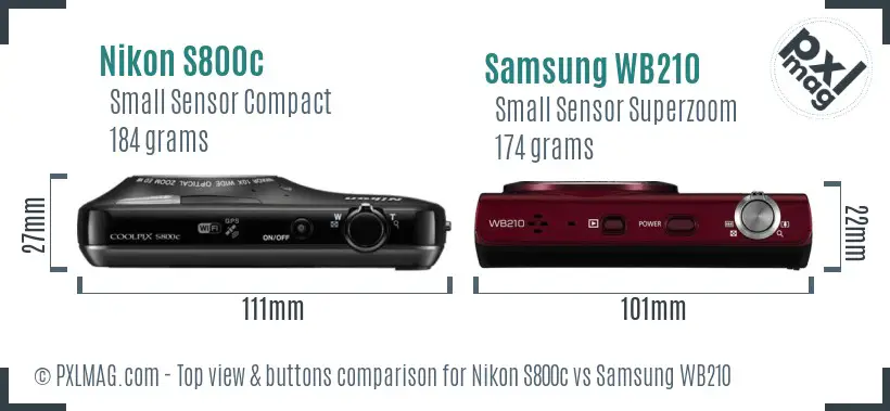 Nikon S800c vs Samsung WB210 top view buttons comparison