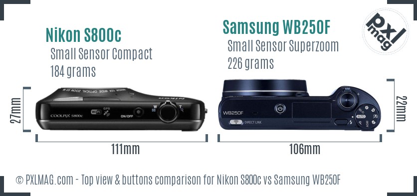 Nikon S800c vs Samsung WB250F top view buttons comparison