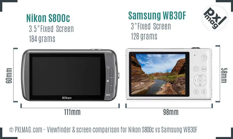 Nikon S800c vs Samsung WB30F Screen and Viewfinder comparison