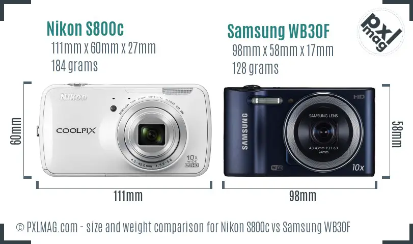 Nikon S800c vs Samsung WB30F size comparison