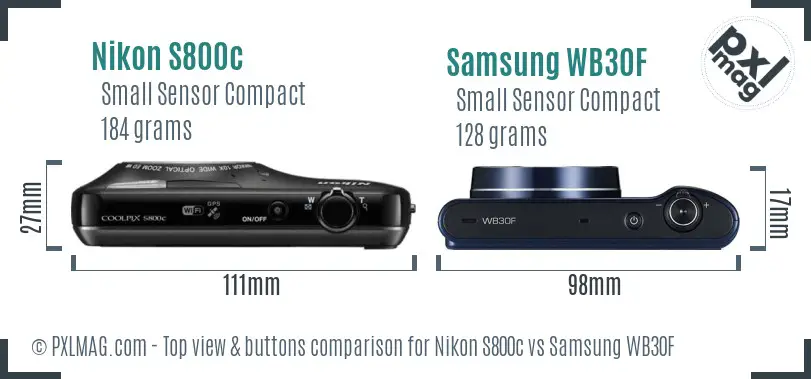 Nikon S800c vs Samsung WB30F top view buttons comparison