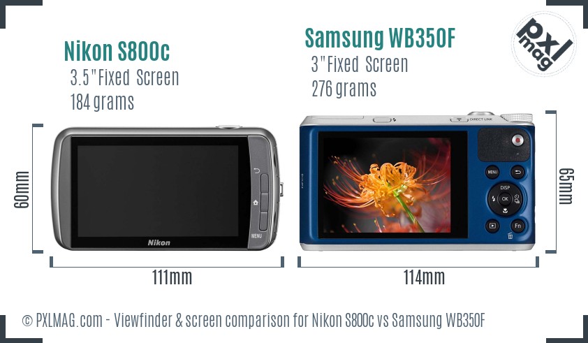 Nikon S800c vs Samsung WB350F Screen and Viewfinder comparison