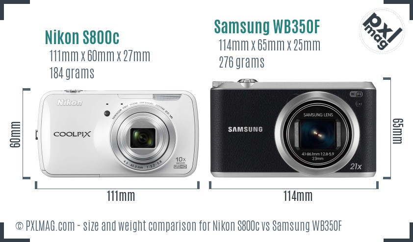 Nikon S800c vs Samsung WB350F size comparison