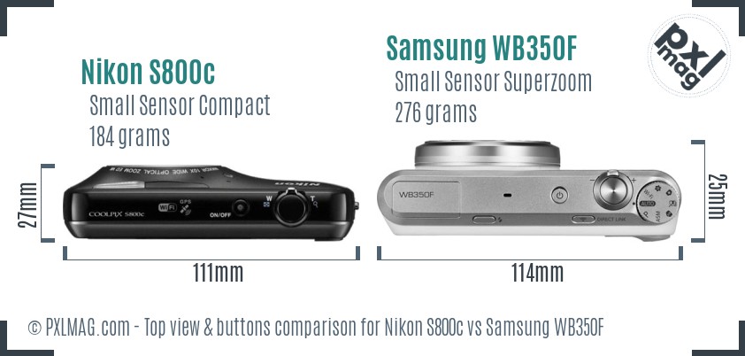 Nikon S800c vs Samsung WB350F top view buttons comparison