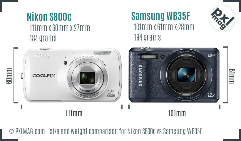 Nikon S800c vs Samsung WB35F size comparison