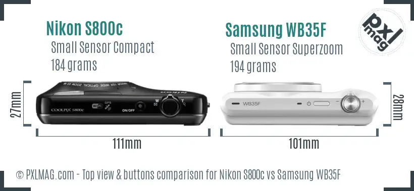Nikon S800c vs Samsung WB35F top view buttons comparison