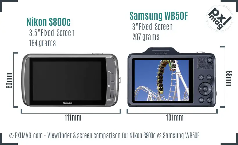 Nikon S800c vs Samsung WB50F Screen and Viewfinder comparison