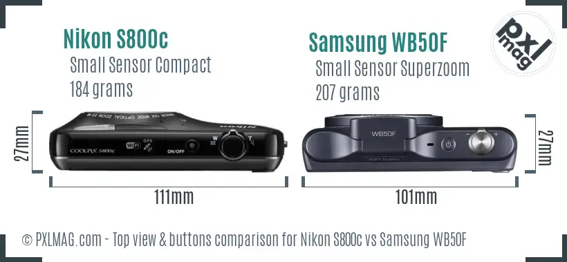 Nikon S800c vs Samsung WB50F top view buttons comparison