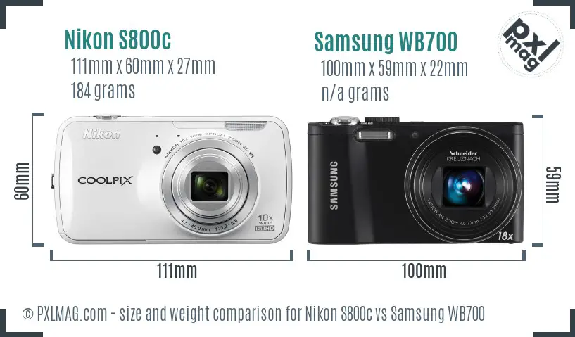 Nikon S800c vs Samsung WB700 size comparison