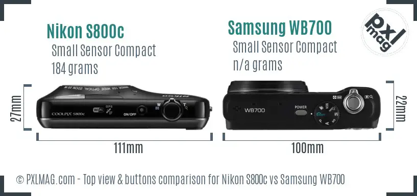 Nikon S800c vs Samsung WB700 top view buttons comparison