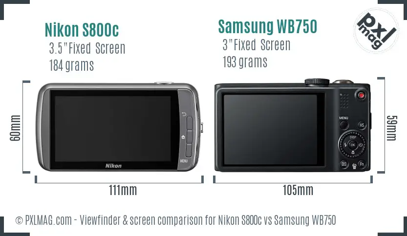 Nikon S800c vs Samsung WB750 Screen and Viewfinder comparison