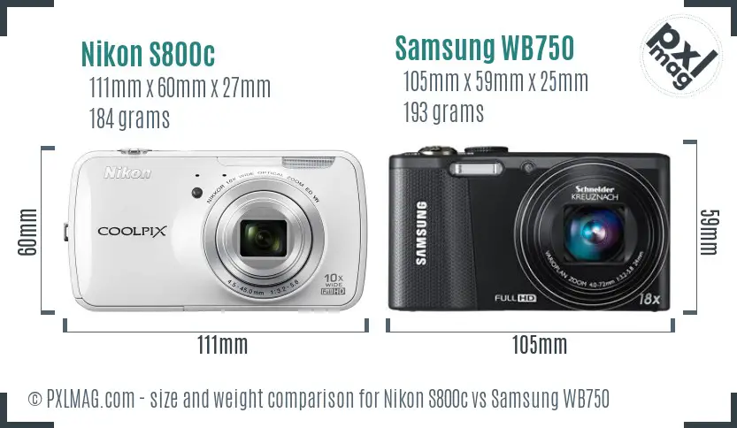 Nikon S800c vs Samsung WB750 size comparison