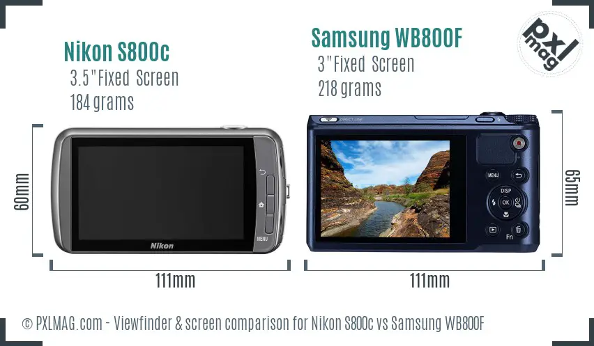 Nikon S800c vs Samsung WB800F Screen and Viewfinder comparison