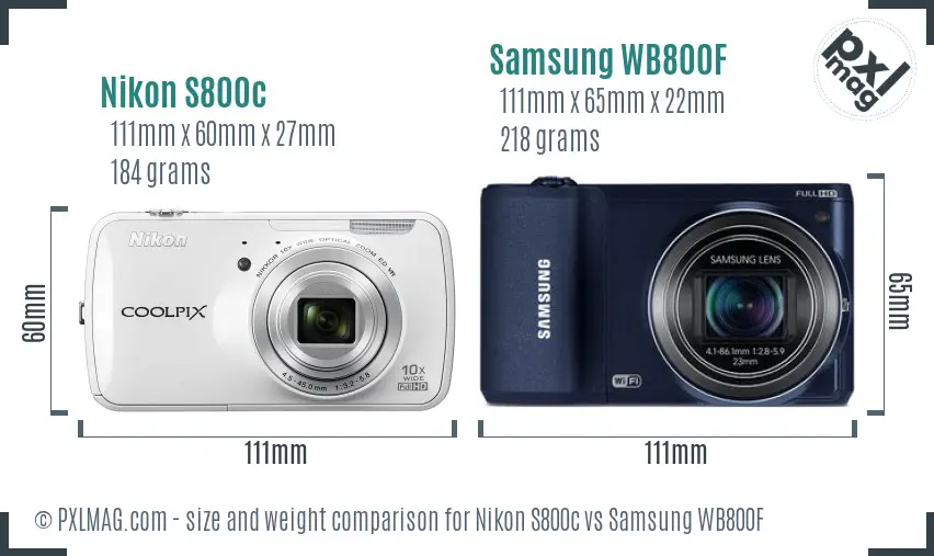 Nikon S800c vs Samsung WB800F size comparison