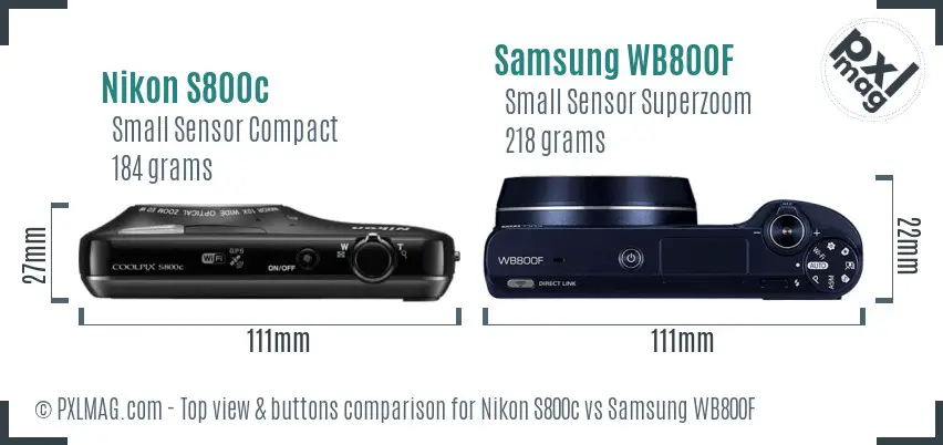 Nikon S800c vs Samsung WB800F top view buttons comparison