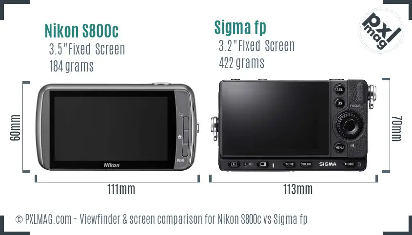 Nikon S800c vs Sigma fp Screen and Viewfinder comparison
