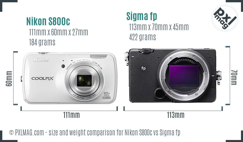 Nikon S800c vs Sigma fp size comparison