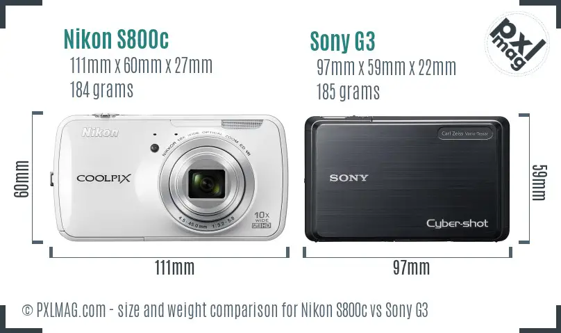 Nikon S800c vs Sony G3 size comparison