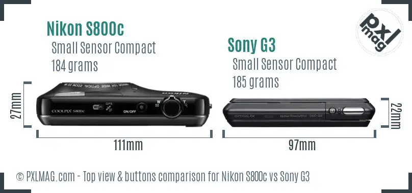 Nikon S800c vs Sony G3 top view buttons comparison