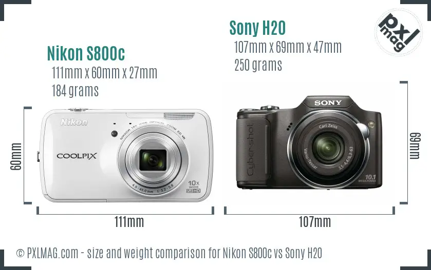 Nikon S800c vs Sony H20 size comparison