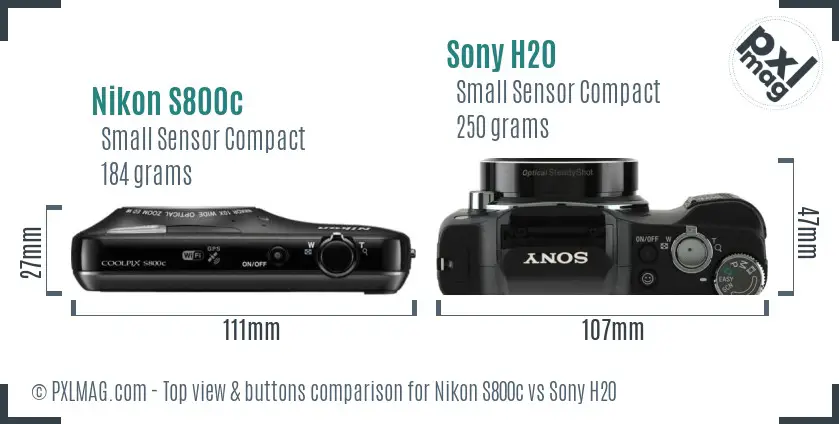 Nikon S800c vs Sony H20 top view buttons comparison