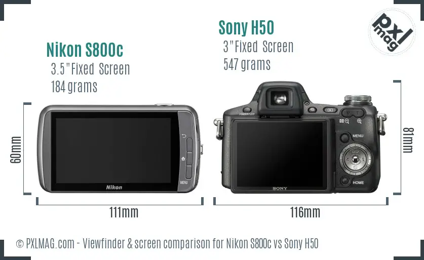 Nikon S800c vs Sony H50 Screen and Viewfinder comparison
